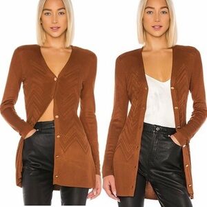L'AGENCE Millie Chevron Ribbed Knit Long Line Button down Cardigan Sweater NEW